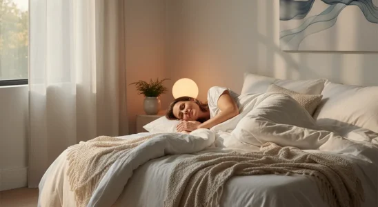Peaceful adult woman sleeping soundly in a comfortable bed