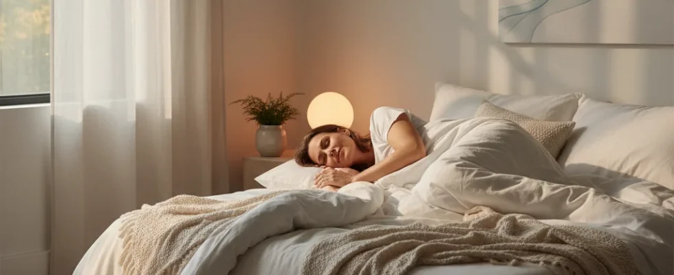 Peaceful adult woman sleeping soundly in a comfortable bed