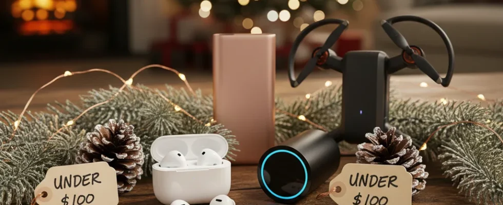 Collection of affordable tech gadgets for holiday gifts under $100