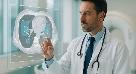 AI breakthroughs in medicine: doctor reviewing an AI-assisted medical scan