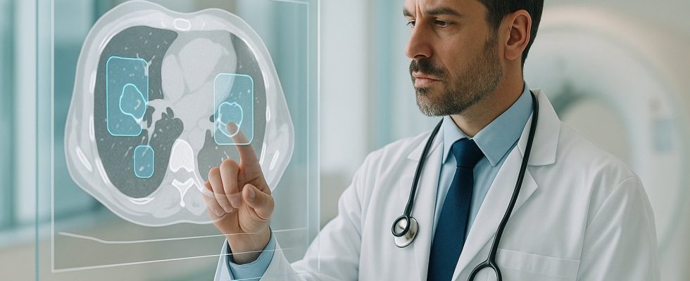 AI breakthroughs in medicine: doctor reviewing an AI-assisted medical scan