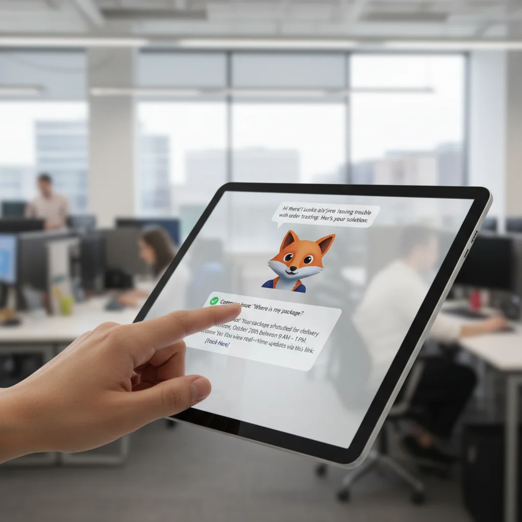 Customer service chatbot on a tablet assisting with queries
