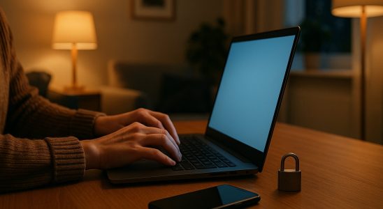 AI chatbots and privacy: person using a chatbot on a laptop with a padlock nearby