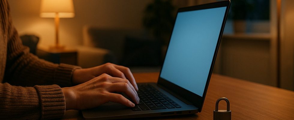 AI chatbots and privacy: person using a chatbot on a laptop with a padlock nearby