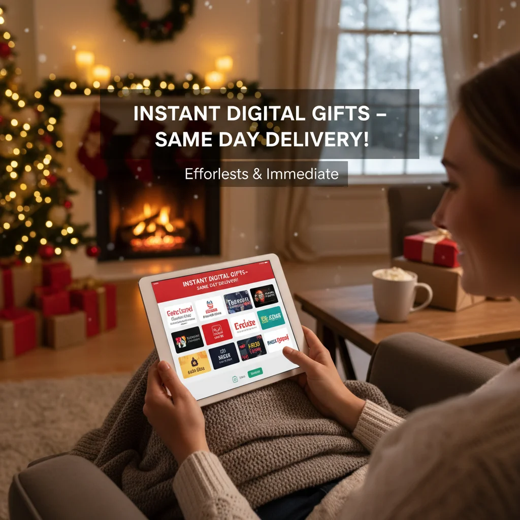 Person selecting digital gift card on tablet for instant delivery.
