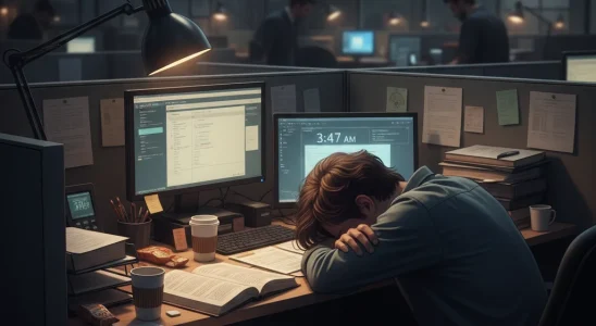 Exhausted person at desk, head in hands, showing signs of burnout and overwhelm.