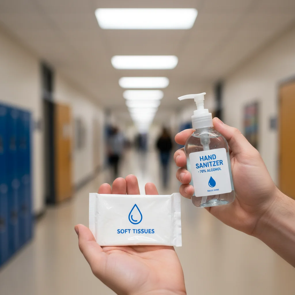 Person using hand sanitizer, promoting good hygiene