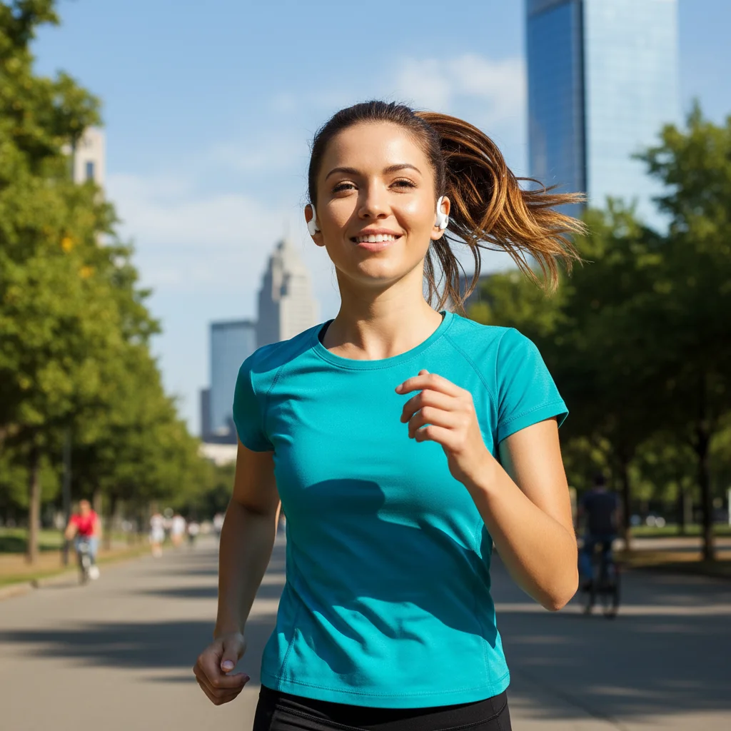Person jogging with budget wireless earbuds