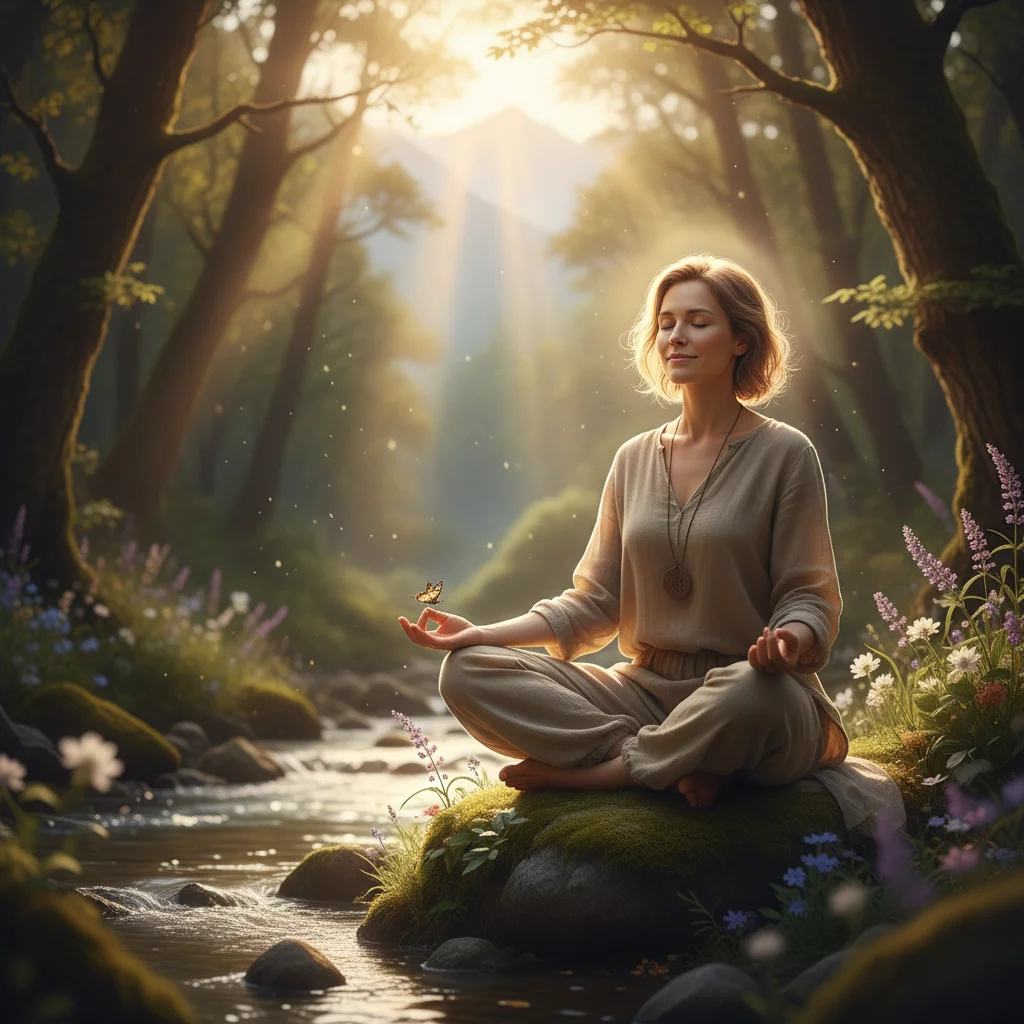 Person meditating outdoors, finding calm and recovering from stress.