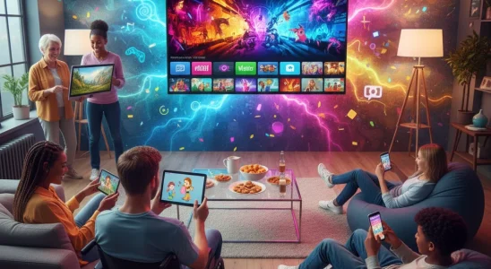 People enjoying various Free Ad-Supported Streaming Services on different devices.