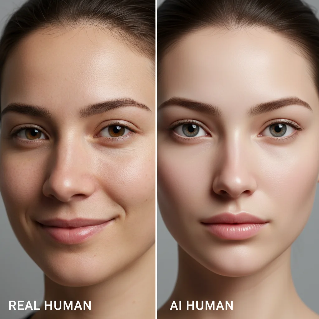 Comparison of a real human face and an AI-generated human face