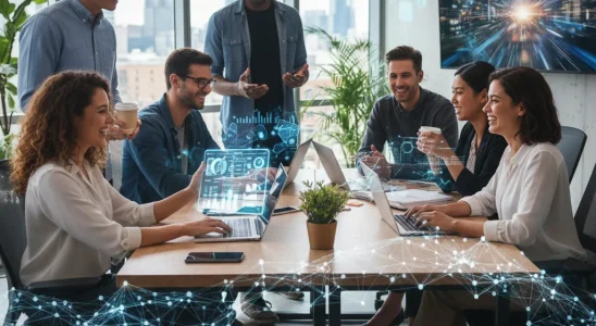 Small business owners using AI tools to collaborate and boost efficiency
