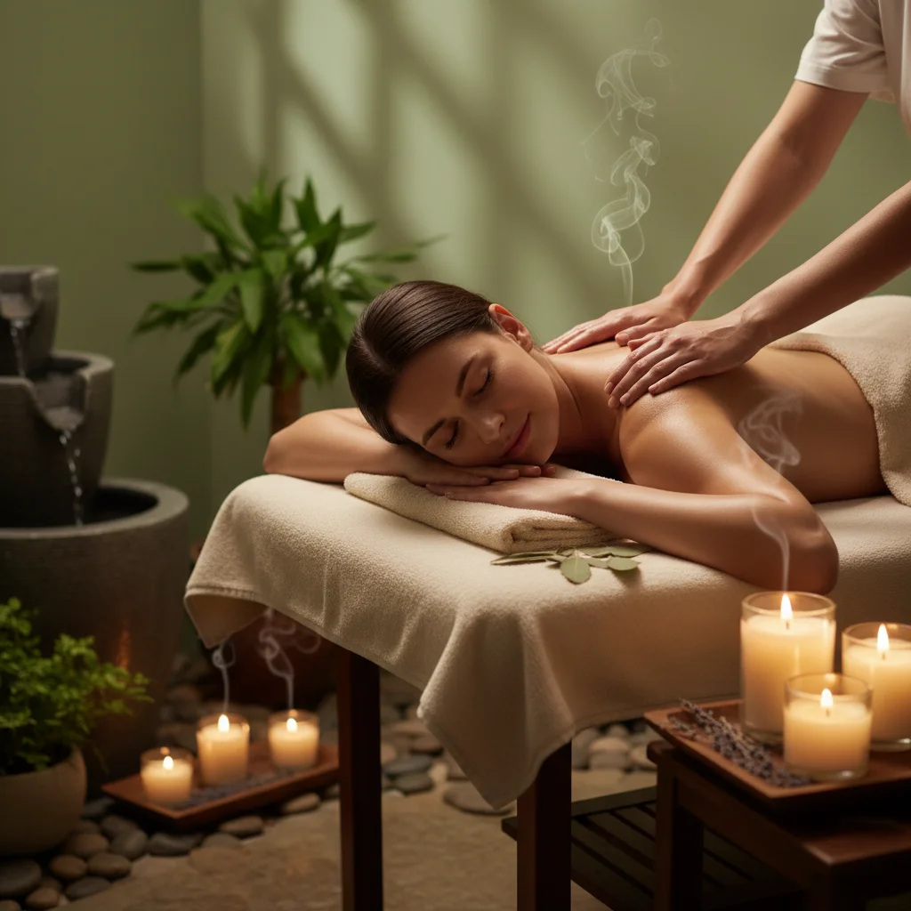 Person receiving a soothing spa treatment, promoting relaxation and wellness.