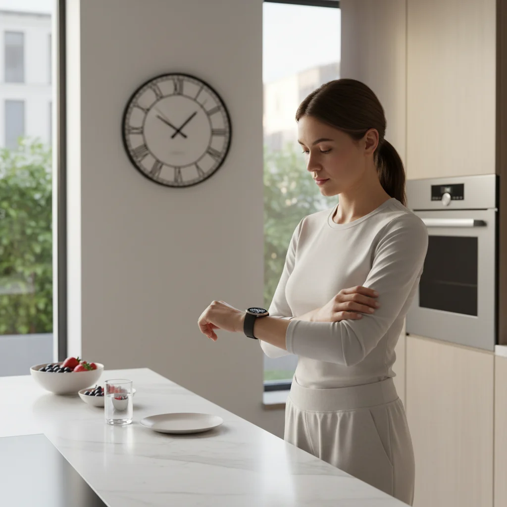 Person checking time, emphasizing time-restricted eating in intermittent fasting